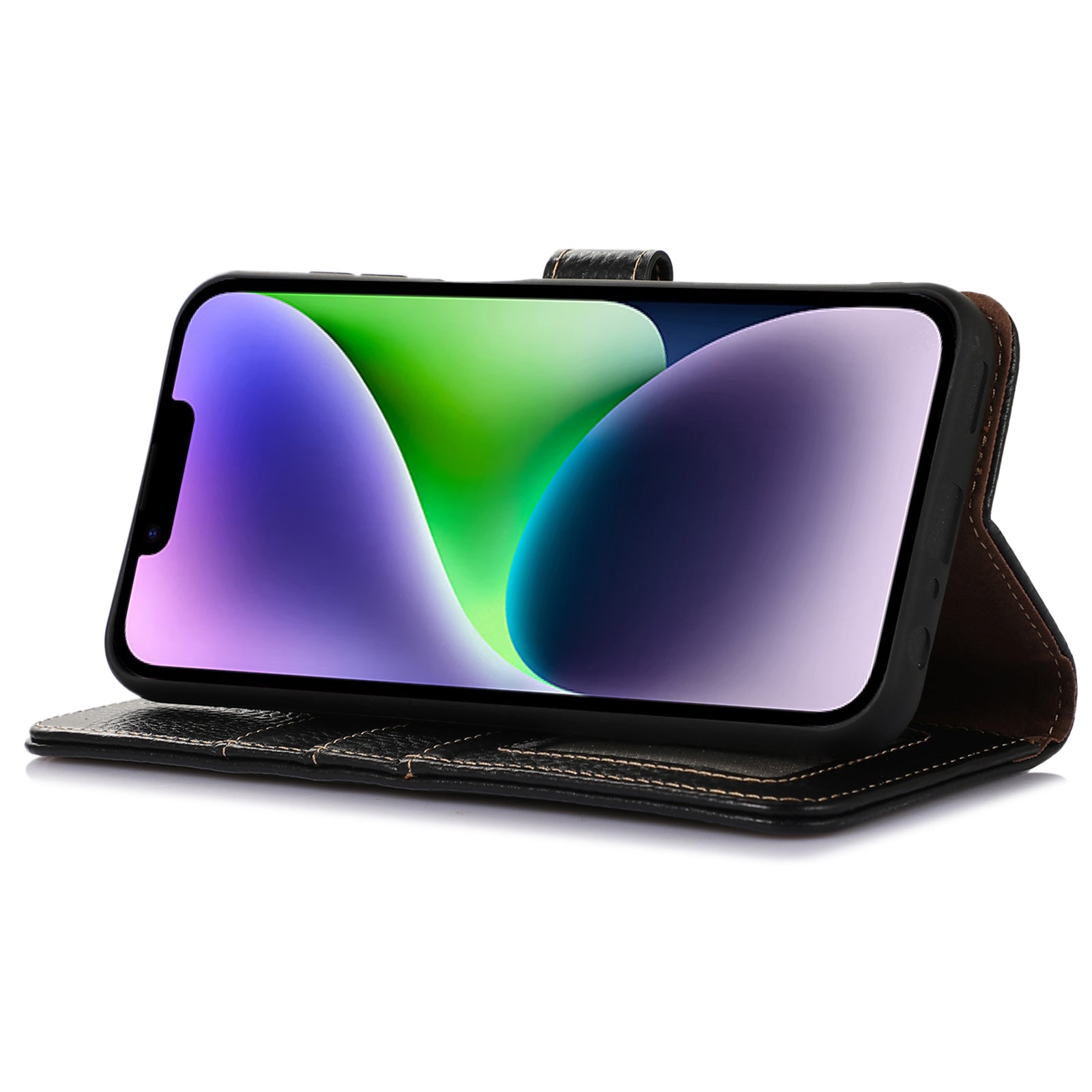 Til iPhone 14 Pung Telefon-etui RFID-blokerende ægte ko-læder Stand Folio Cover Til iPhone 14 Pung Telefon-etui RFID-blokerende ægte ko-læder Stand Folio Cover